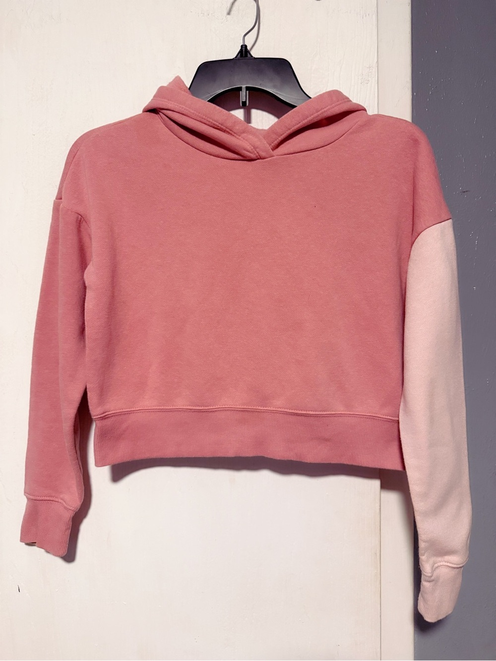 Girls Pink Hooded Cropped Sweatshirt